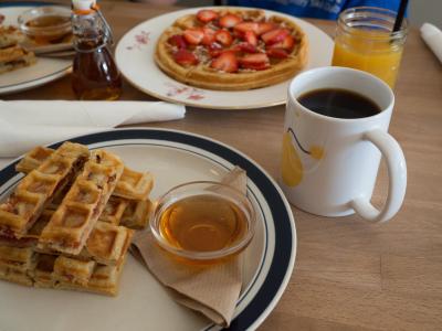 早餐, 华夫饼, 草莓, 咖啡, 板, 美味, 美味