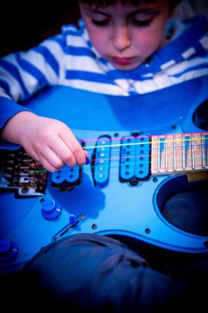 玩, 音乐, 乐器, 男孩, 吉他, 儿童, 实践