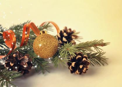新的一年, 圣诞节, 假日, 背景, 树, 针头, 球