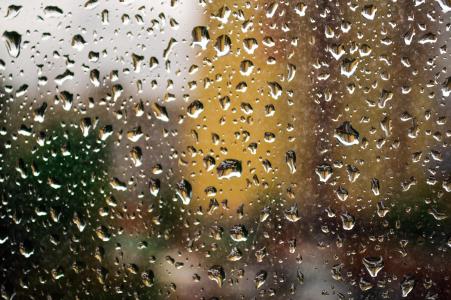 雨, 窗口, 玻璃, 湿法, 雨滴, 下降, 透明