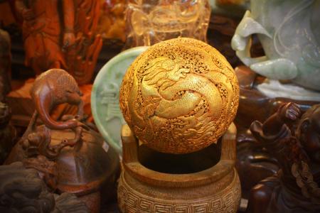 亚洲, 台湾, 古董, 龙, 黄金, 球, 佛教