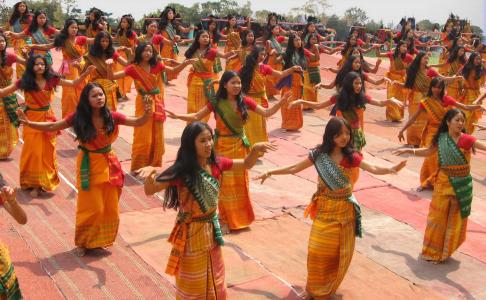 bodoland, 印度, 妇女, 女孩, 跳舞, 仪式, 舞蹈