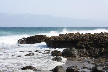 海, 网上冲浪, 波, 岩石, 海岸, 兰萨罗特岛, 喷雾