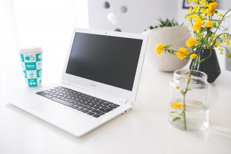 宏碁, chromebook, 咖啡, 计算机, 办公桌, 设备, 键盘