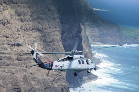 直升机, 飞行, 风景名胜, 海军, 美国, 岛屿, 夏威夷