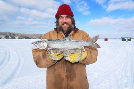 冰钓, 加拿大, 鳟鱼, 冬天, 户外, 湖, 感冒