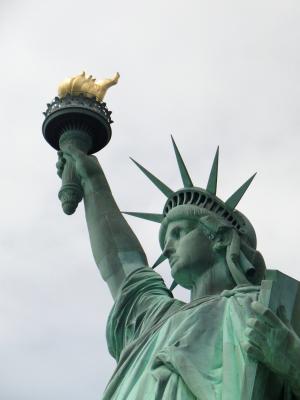 纽约, 曼哈顿, 火焰, 天空, 雕像, 自由, 女人