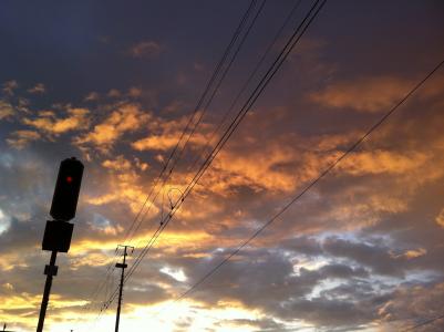 铁路, 信号, 晚上, 云彩, 天空, 日落, 傍晚的天空