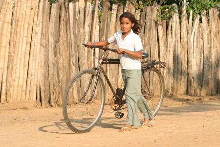 女孩, 自行车, 日落, 和平, 快乐, 赤脚, 儿童
