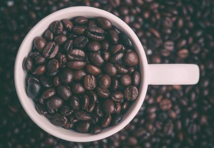 咖啡, 豆子, 白色, 陶瓷, 杯子, 黑色, 豆