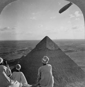 金字塔, gizeh, 格拉夫飞艇, 1931, 齐柏林飞艇, 黑色和白色, 人
