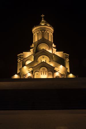 格鲁吉亚, 第比利斯, 大教堂, 三位一体, 教会, 晚上, 照明