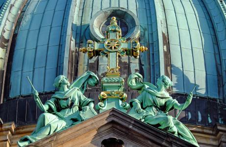 柏林大教堂, 圆顶, 十字架, 天使, 铜, 金色的叶子, 从历史上看
