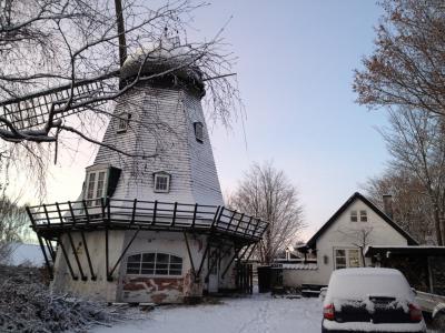磨机, 住宅, 田园牧歌, 下雪的天气, nordsjælland, 丹麦, 冬天