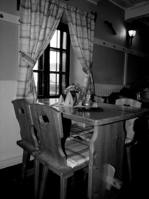 表, 的内部, 椅子, 餐厅, 铰链, 窗口, 黑色和白色