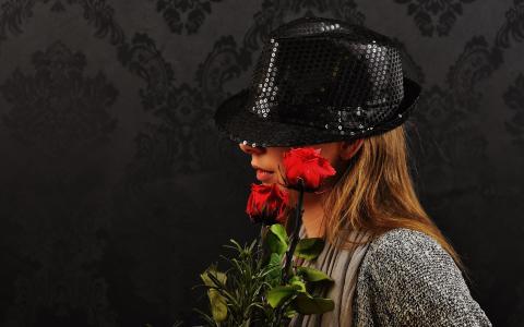 女人, 帽子, 玫瑰, 神秘, 时尚, 服装, 款式新颖