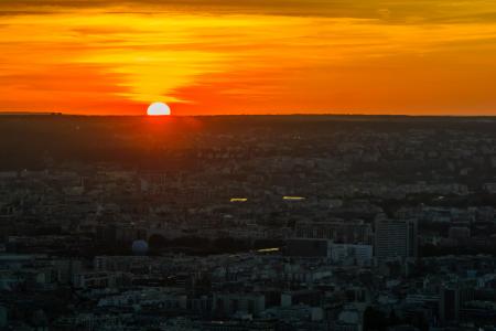 日落, 巴黎, 城市, 法国, 视图, 晚上, 概述