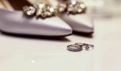 鞋子, 戒指, 钻石, 耦合, 鞋子, 为, 结婚戒指