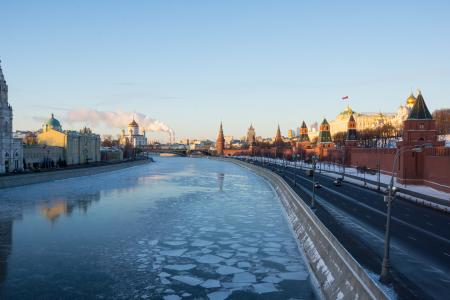 克里姆林宫, 河, 冬天, 莫斯科, kremlevskaya 堤, 塔