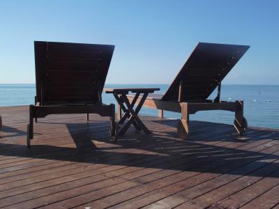 甲板上的椅子, 放松, 海, 土耳其, 假日, 海洋, 海滩