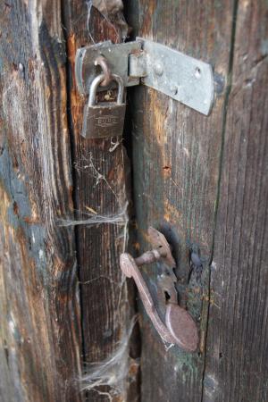 门, 小木屋, 挂锁, 门扣, 老, 锁, 木材-材料