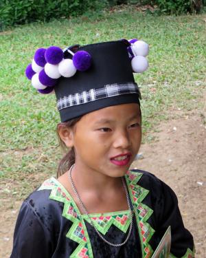 老挝, 女孩, 苗族, 黑苗族, 学生, 学童, 传统