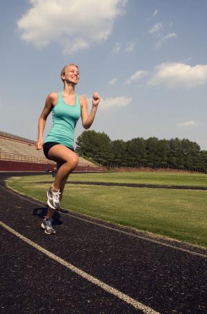 赛跑者, 培训, 高腿慢跑, 适合, 运动员, 健身, 女人