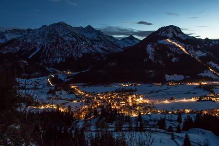 蓝色小时, 晚上张照片, 冬天, 山脉, 坏朗, 坏 oberdorf, ostrachtal