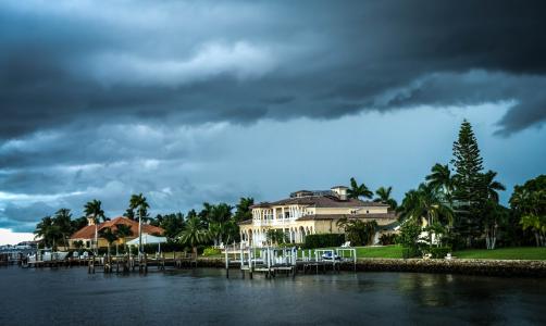 风暴, 房子, 佛罗里达州, 建筑, 海岸, 海洋, 棕榈树