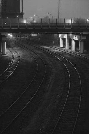 黑白, 晚上, 铁路, rails, 铁路, 曲目, 版税图像