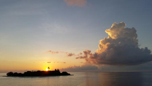 岛屿, 云彩, 天空, 海, 马尔代夫, 假日, 日落