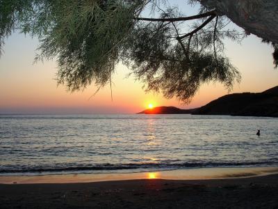 kythnos, 海滩, 日落, 基克拉泽斯, 希腊