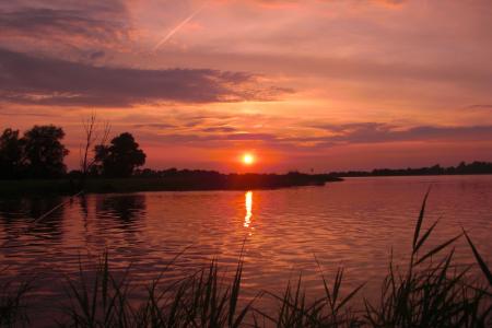 日落, 红色, abendstimmung, 浪漫, 湖