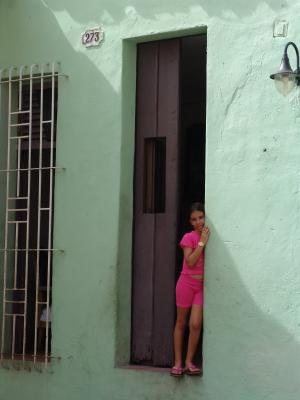 古巴, 女孩, 老房子, 绿色, 房子