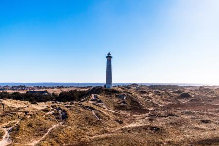 灯塔, 蓝蓝的天空, 海岸, 沙丘, 丹麦, 丹麦西海岸, 林维格共和