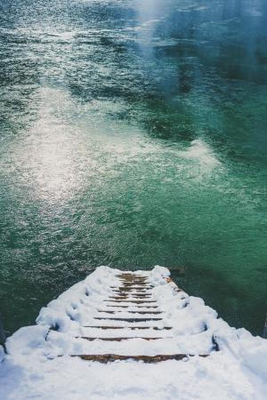棕色, 楼梯, 身体, 水, 海, 湖, 雪