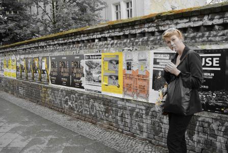 柏林, 街头艺术, 墙上, 海报, 城市, kreuzberg