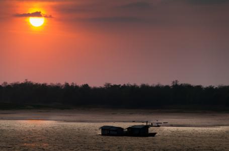 越南, 湄公河, 河, 启动, 日落, 自然, 黄昏