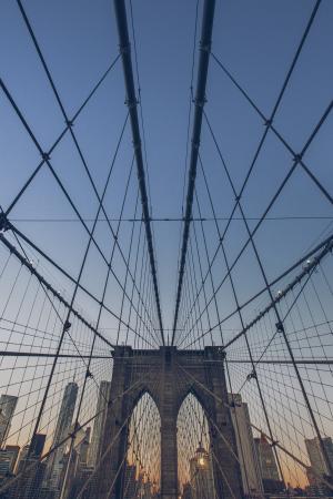 布鲁克林大桥, 电缆, 塔, 桥梁, 纽约, 城市, 具有里程碑意义