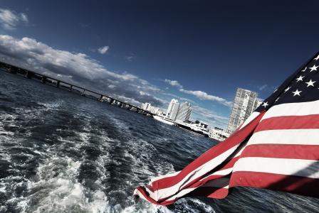 海, 美国, 迈阿密, 国旗, 海边
