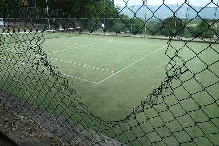 网球场, 网球, 绿色, 破碎, 孔