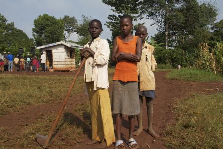 非洲, 乌干达, 儿童, 锄头, 农业, 字段