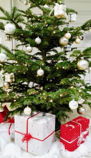 圣诞树, 圣诞节, 作, 礼品, 球, 来临
