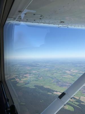 飞机窗口, 前景, 天空, 蓝色, 绿色, 支撑, 翼