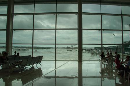 飞机场巴塞罗那, 飞机起飞, 机场, 飞机, 窗口, 建筑, 旅行
