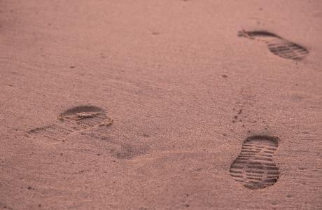 脚印, 腿部, 沙子, 海滩, 步行, 路径, 鞋子