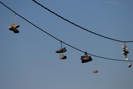 运动鞋, 绳子, 挂, 天空, 线, 夏季, 鞋子