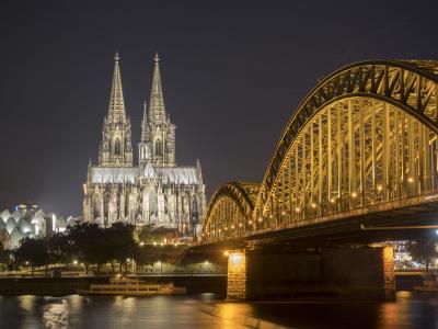dom, 科隆, 教会, 科隆在莱茵河, 具有里程碑意义, 莱茵河, 晚上