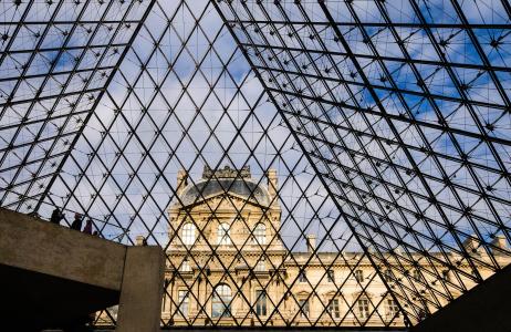 巴黎, 罗浮宫, 金字塔, 玻璃金字塔, 法国, 建筑, 立面