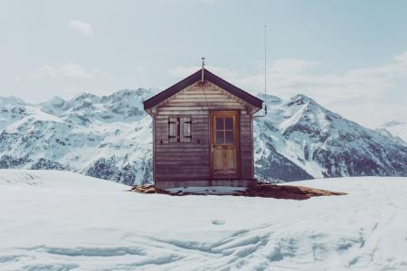 小木屋, 山, 雪, 冬天, 房子, 寒冷的温度, 小屋